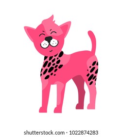Pink dog with black spots vector illustration symbol of 2018 year isolated on white background. Canine puppy in cartoon style flat design, smart animal
