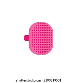 Pink dog and cat brush flat style, vector illustration isolated on white background. Grooming tool for salon and home using, pet care. Design element, handle grooming accessory