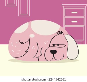 escena de la posición de tumbado de perro rosa