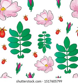 pink dog-rose pattern on white