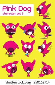 Pink dogs isolated on yellow background.