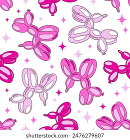 Pink Doll Balloon Poodle Dog vector seamless pattern. Pinky Girlish Xmas vibes background.