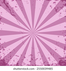 Pink doll color Circus Tent grunge background. Crocus trendy 2025 color  sun rays with old grunge texture. Vector illustration can used poster banner cover template.  