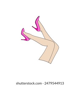 Pink Doll flirty legs in classy high heels shoes vector illustration. Pinky Girlish New Year vibes pre-made card