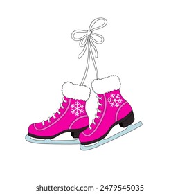 Pink Doll ice skates vector illustration. Pinky Girlish Xmas vibes pre-made card