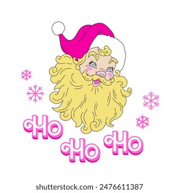 Pink Doll Santa Claus vector illustration. Pinky Girlish Xmas vibes pre-made card