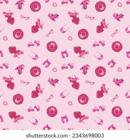Patrón transparente de muñeca rosa. Diseño para tela, textil, papel pintado, embalaje.