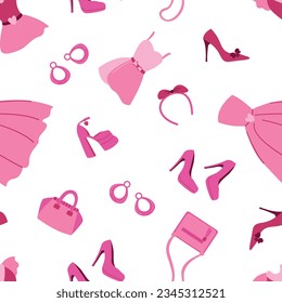 Pink doll seamless pattern. Design for fabric, textile, wallpaper, packaging.