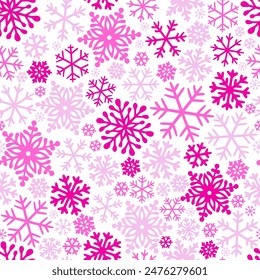 Pink Doll snowflake vector seamless pattern. Pinky Girlish Xmas vibes background.