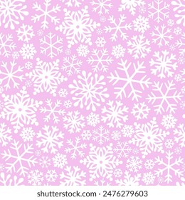 Pink Doll snowflake vector seamless pattern. Pinky Girlish Xmas vibes background.