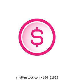 Pink dollar sign in pink circle. Flat icon. Isolated on white. Economy, finance, money symbol. Paying pictogram. Vector illustration.
