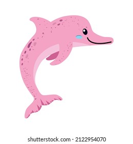 Pink dolphin. Amazon river freshwater dolphin. A species of aquatic mammals from the suborder of toothed whales. Vector illustration isolated on a white background for design and web.