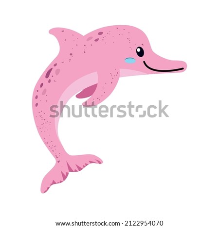 Pink dolphin. Amazon river freshwater dolphin. A species of aquatic mammals from the suborder of toothed whales. Vector illustration isolated on a white background for design and web.