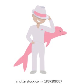 Pink Dolphin, character of Brazilian legends and folklore stories Folklore Brazil Vector Ilustration