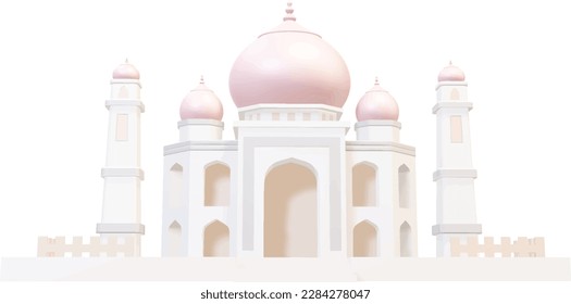 the pink dome mosque looks down front, 3d mosque vector