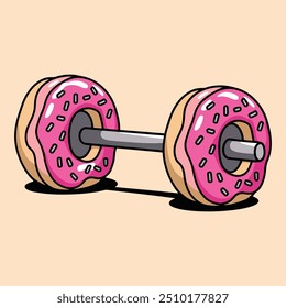 Pink donut barbell cartoon illustration