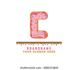 The pink donut bread alphabet with the letter C is suitable for logos, titles and headers