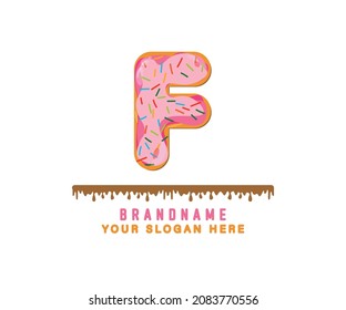 The pink donut bread alphabet with the letter F is suitable for logos, titles and headers