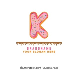 The pink donut bread alphabet with the letter K is suitable for logos, titles and headers