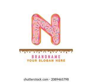 The pink donut bread alphabet with the letter N is suitable for logos, titles and headers
