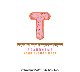 El alfabeto rosado de pan donut con la letra T es adecuado para logotipos, títulos y cabeceras