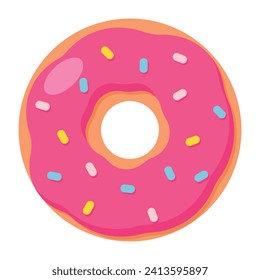 Pink Donut cartoon icon. vector illustration.