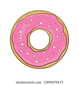 Pink donut. Cartoon. Vector illustration. Isolated on white background