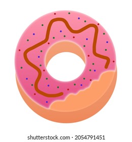 pink donut with colorful line and dots topping.  donut icon, vector illustration