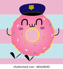 Pink Donut with cops hat colorful smile