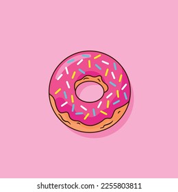 Pink Donut Flat Vector Illustration 