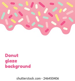 Pink donut glaze background with many decorative sprinkles 