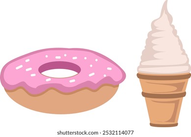 Pink Donut and Ice Cream Cone Delight