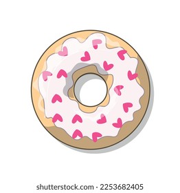 Pink donut icon. Gift for valentines day and wedding anniversary. Design element for invitation and greeting postcard. Dessert and delicacy, gourmet. Cartoon flat vector illustration