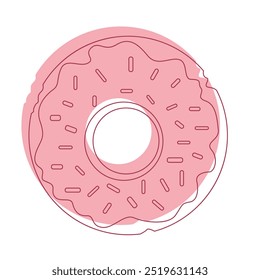 Rosa Donut-Symbol einzeln auf weißem Hintergrund. Einfaches, modernes Design für Bäckerei, Donut Shop. Donut mit Frosting und Streulicht Line Art Icon für Food Apps und Websites