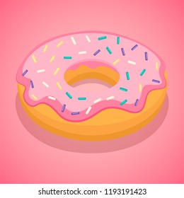 Pink donut icon. Isometric of pink donut vector icon for web design isolated on white background