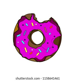 Pink donut isolated. Donut vector. Hand draw illustration donut.