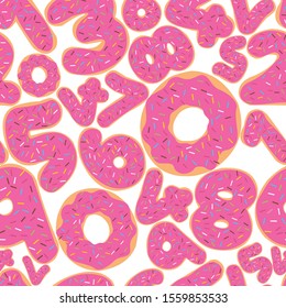 Pink Donut number Pattern isolated on white background Vector Illustration Glazed Number seamless pattern background Doughnuts Glazed Pattern