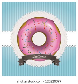 pink donut on blue background