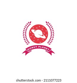 pink donut planet logo concept. Vector illustration