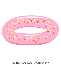 Pink donut swimming pool ring with dots, inflatable, float. Summer vacation holiday rubber object