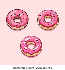 Pink donut with three different types