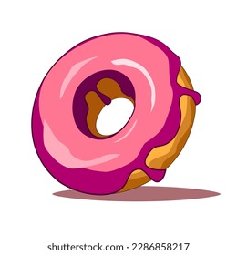 Pink donut in three quarter view looking delicious 