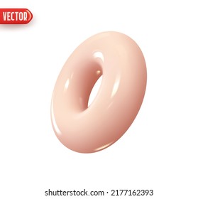 Pink Donut torus geometric element. Realistic 3d design In plastic cartoon style. Icon isolated on white background. Vector illustration