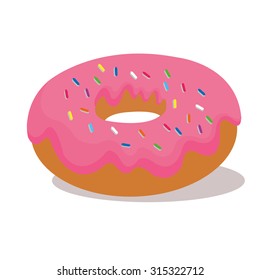 Pink donut vector illustration isolated on white background