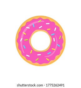 Pink donut vector isolated on white. Sweet donuts with strawberry glaze illustration. 