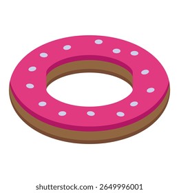 Pink donut with white sprinkles isometric food illustration representing sweet baked confectionery