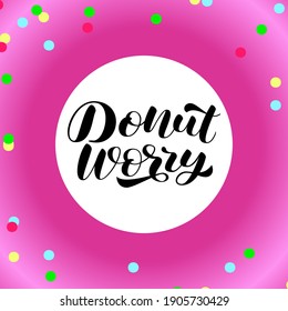 Pink donut con letras de donut. Ilustración de material vectorial