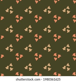 Pink doodle Blumen nahtloses Muster im floralen Stil der Botanik. Grüner, dunkler Olivenhintergrund. Vektorgrafik für saisonale Stoffdrucke, Stoffe, Banner, Hintergründe und Wallpaper.