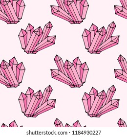 Pink doodle crystal seamless pattern. Gem background. Vector illustration.