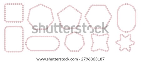 Pink doodle dotted outline frame collection with geometric oval star polygon square and rounded label shapes for sticker planner printable clipart